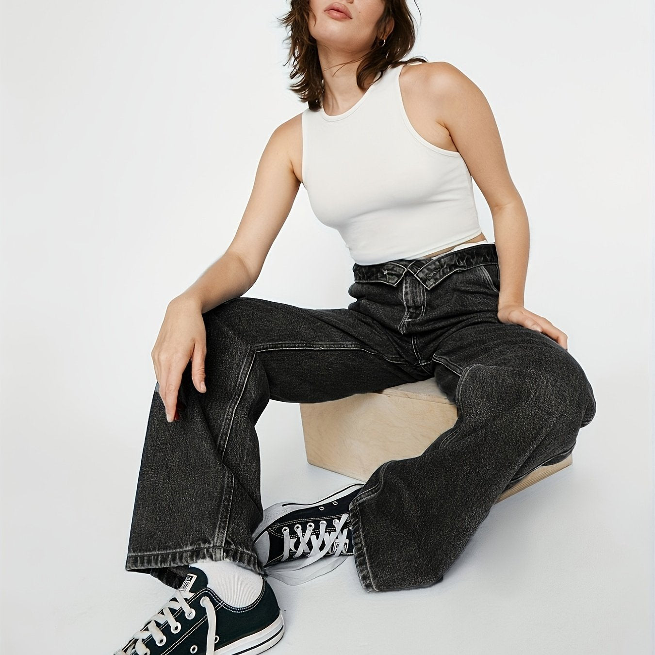High Waist Straight Jeans Loose Fit Street Style Baggy Denim Pants
