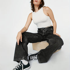 High Waist Straight Jeans Loose Fit Street Style Baggy Denim Pants