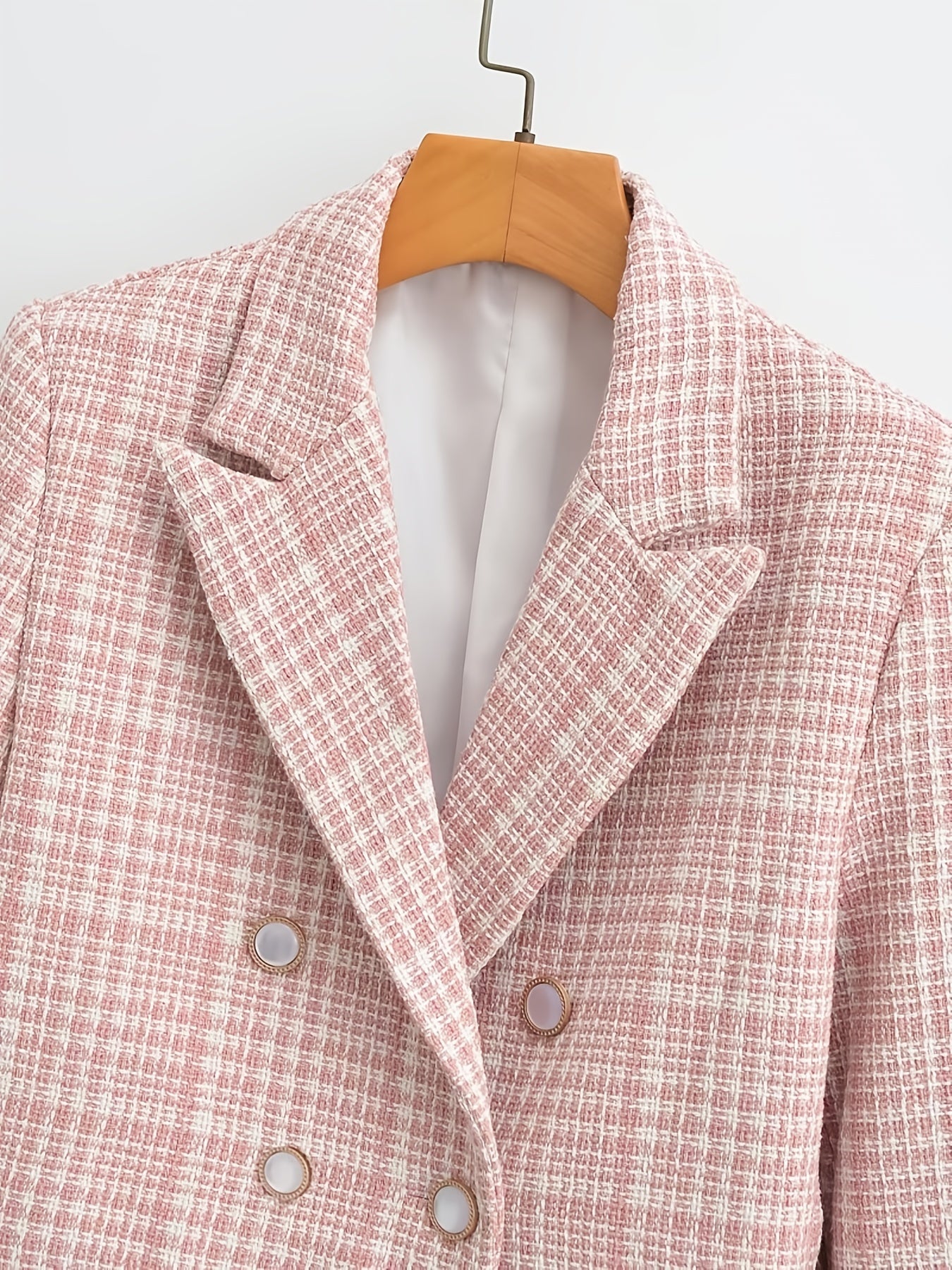 Gingham Crop Blazer V neck Long Sleeve