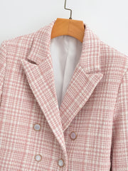 Gingham Crop Blazer V neck Long Sleeve