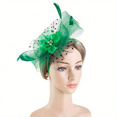 Red Flower Feather Fascinator Headband for Tea Party Wedding