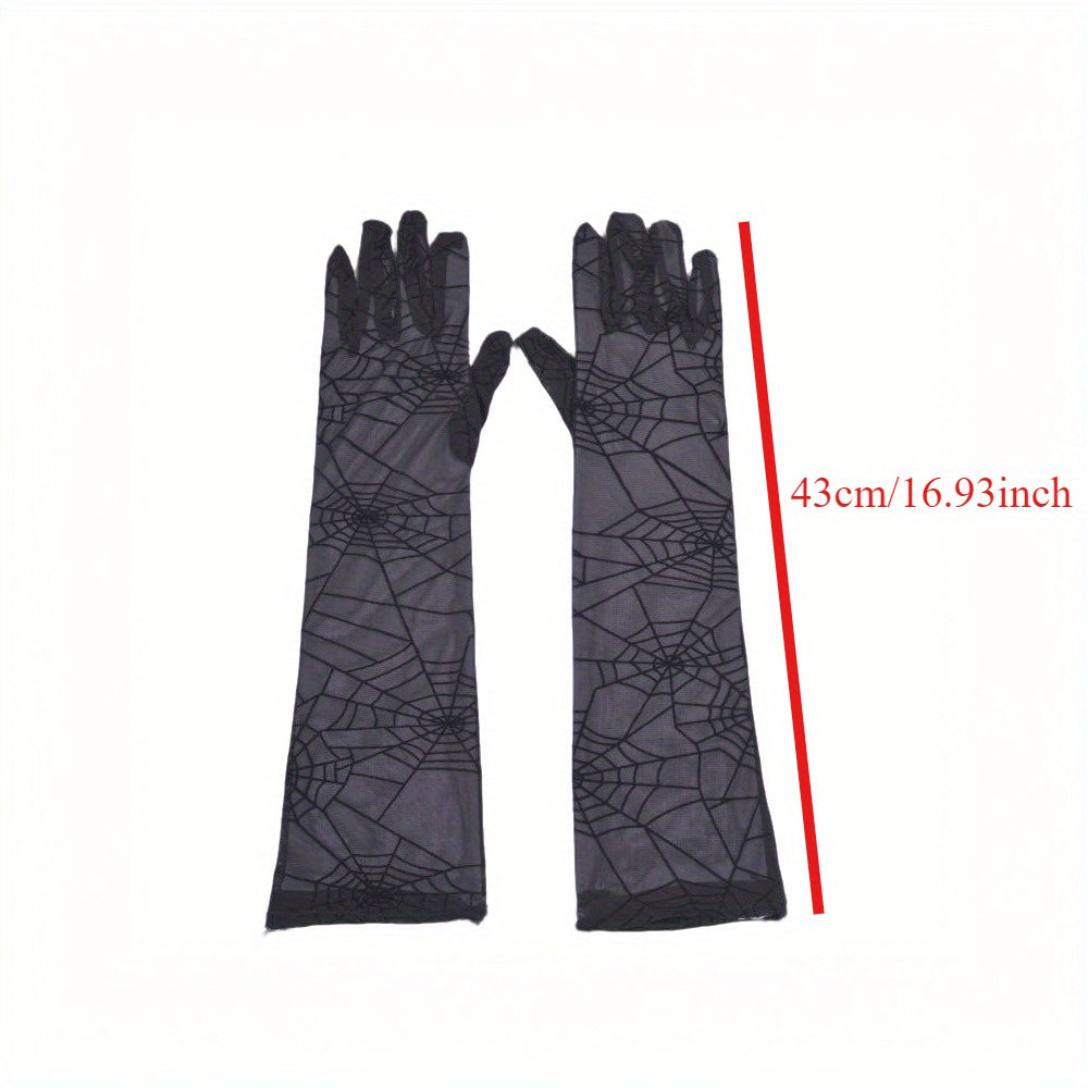 2pcs Halloween Cosplay Lace Up Long Gloves High Sheer Mesh Stretchy Polyester