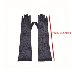 2pcs Halloween Cosplay Lace Up Long Gloves High Sheer Mesh Stretchy Polyester