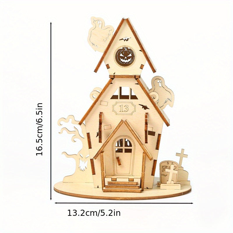 Halloween 3D Wooden House Decorations Window Ornaments DIY Toys Ghost