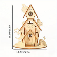 Halloween 3D Wooden House Decorations Window Ornaments DIY Toys Ghost