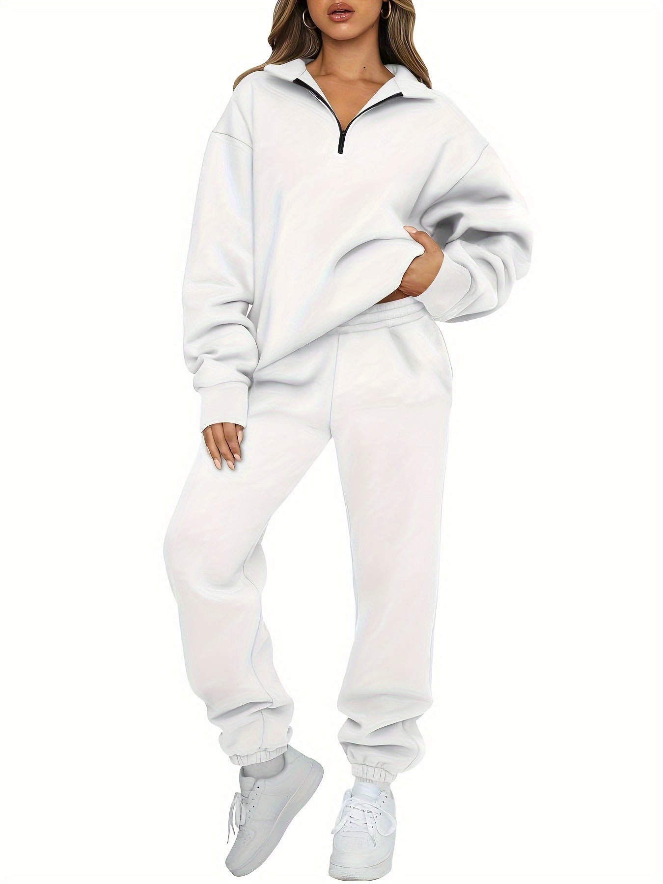 Zip Up Pullover Top & Joggers Set for Women