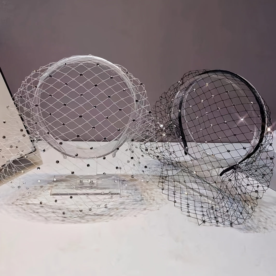 2pcs Rhinestone Hair Veils w/ Adjustable Headbands for All Hair Types