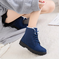 Faux Fur Ankle Boots Round Toe Lace Up Warm Winter Booties
