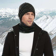 Mens Winter Beanie Hats Scarf Set Fleece Lined Warm Knitted & Scarf For Men