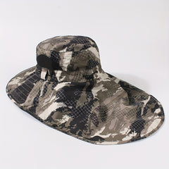 Camouflage Casual Bucket Hat With Mask Neck Flap Wide Brim UV Protection Sun Hat