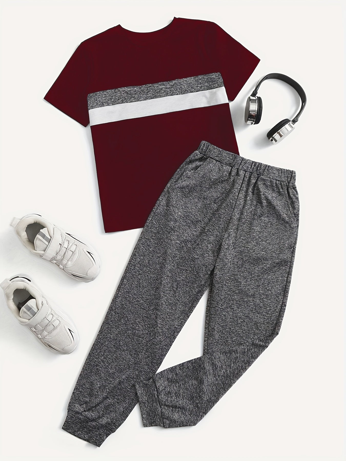Boy's Casual Outfit Block T shirt & Trousers Set