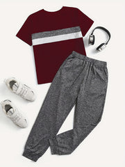 Boy's Casual Outfit Block T shirt & Trousers Set