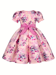 Floral Bowknot Puff Sleeves Princess Dress for Dance Party