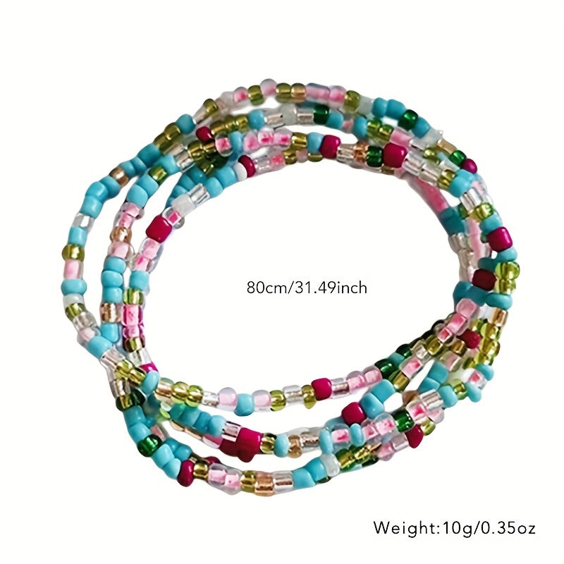 Boho Beads Waist Chain Y2K Colorful Elastic Waistband Beach Bikini Belly Chain