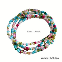 Boho Beads Waist Chain Y2K Colorful Elastic Waistband Beach Bikini Belly Chain
