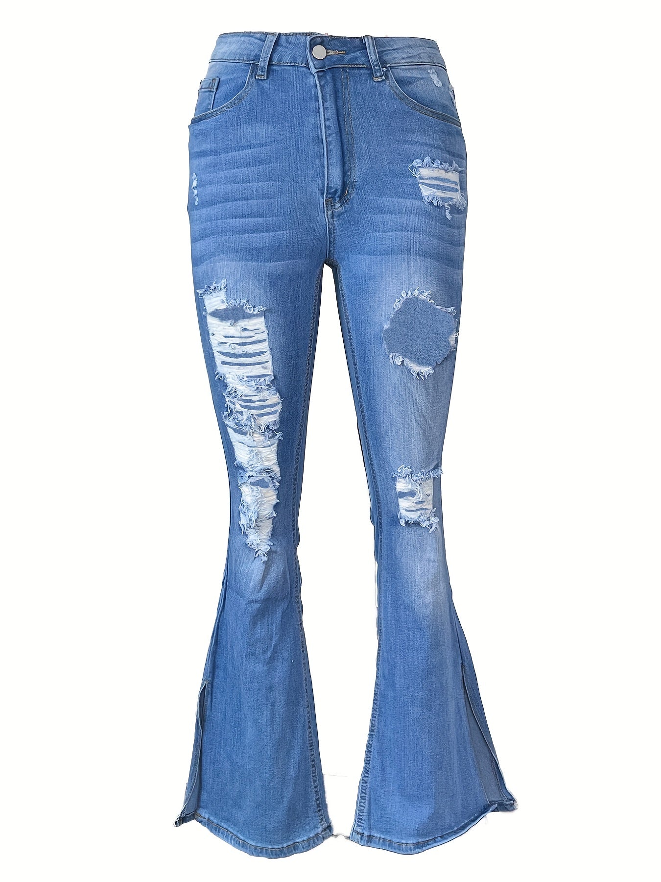 Casual Washed Split Long Pants Flared Jeans Women's Denim