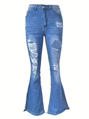 Casual Washed Split Long Pants Flared Jeans Women's Denim
