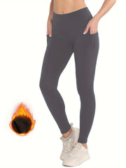 High Waist Fleece Lined Yoga Pants with Side Pocket