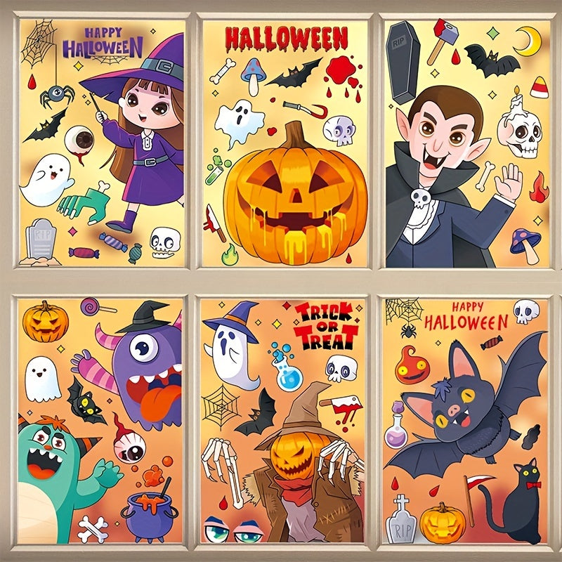 6pcs Cartoon Halloween Stickers Non Adhesive Static Stickers