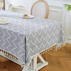 Boho Geometric Wave Pattern Tablecloth European Style Cotton Linen Rectangular