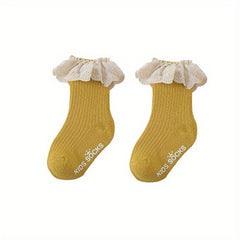 Girls Lace Trim Short Crew Socks Breathable Comfortable Princess Socks