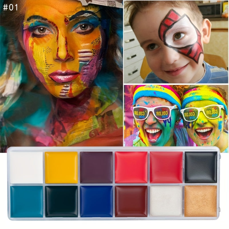 12 Colors Face Body Paint Palette with Brushes