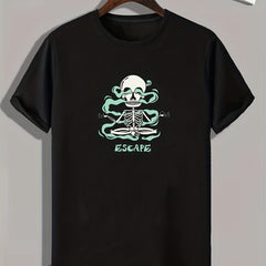 Escape Skeleton Print Men's Comfy T-shirt for Outdoor Summer