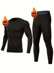 Men's Fleece Compression Shirt & Leggings Set for Fitness