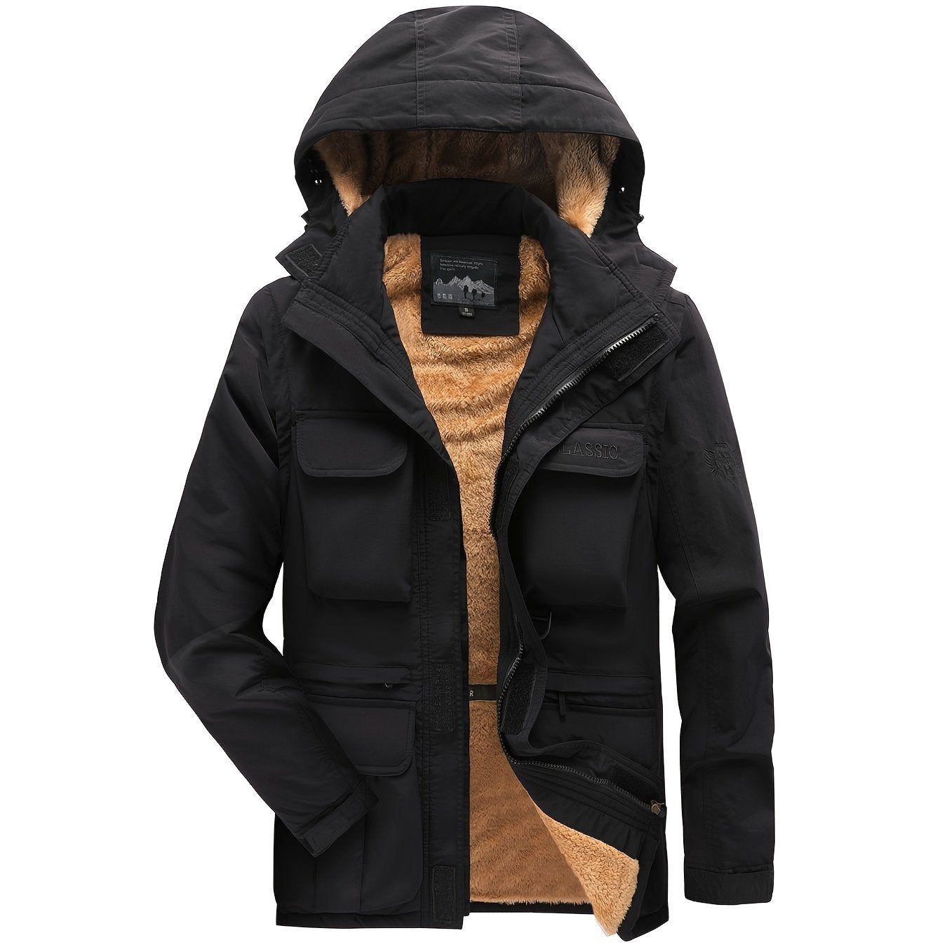 Men's Windproof Waterproof Cargo Jacket Warm Coats Fleece Lined Military Jackets