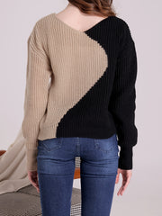 Drop Shoulder V-Neck Sweater Long Sleeve Casual