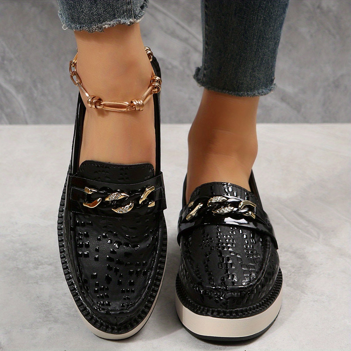 Women's Crocodile Loafers Low Top Slip On Shoes Casual Flats