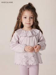 MARC&JANIE Girls Bunny Embroidery Ruffle Collar Shirt Preppy
