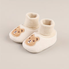 Baby Boys Cartoon Bear Cozy Boots Soft Plus Fleece Indoor Winter Shoes