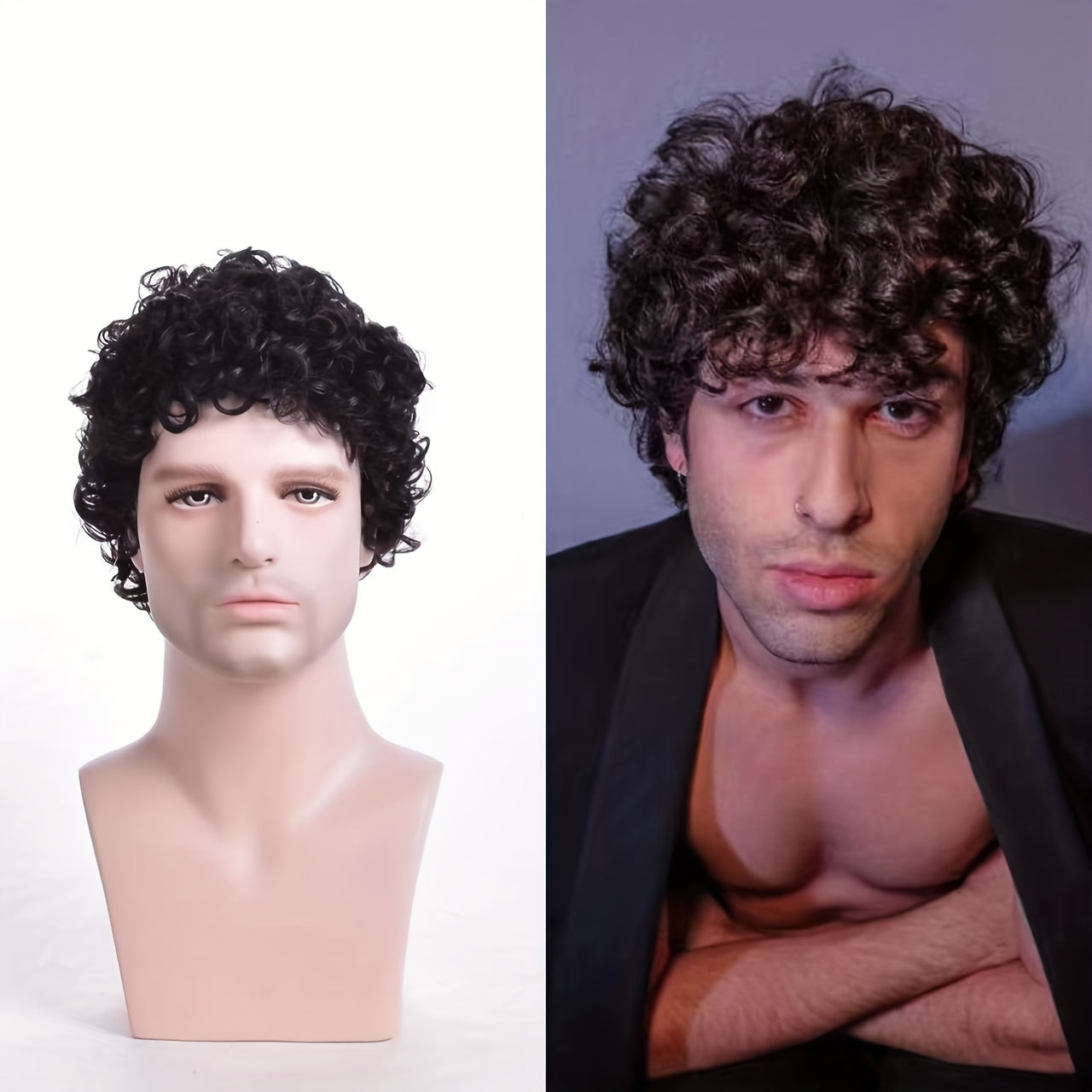 Men's Synthetic Curly Short Hair Natural Wig
