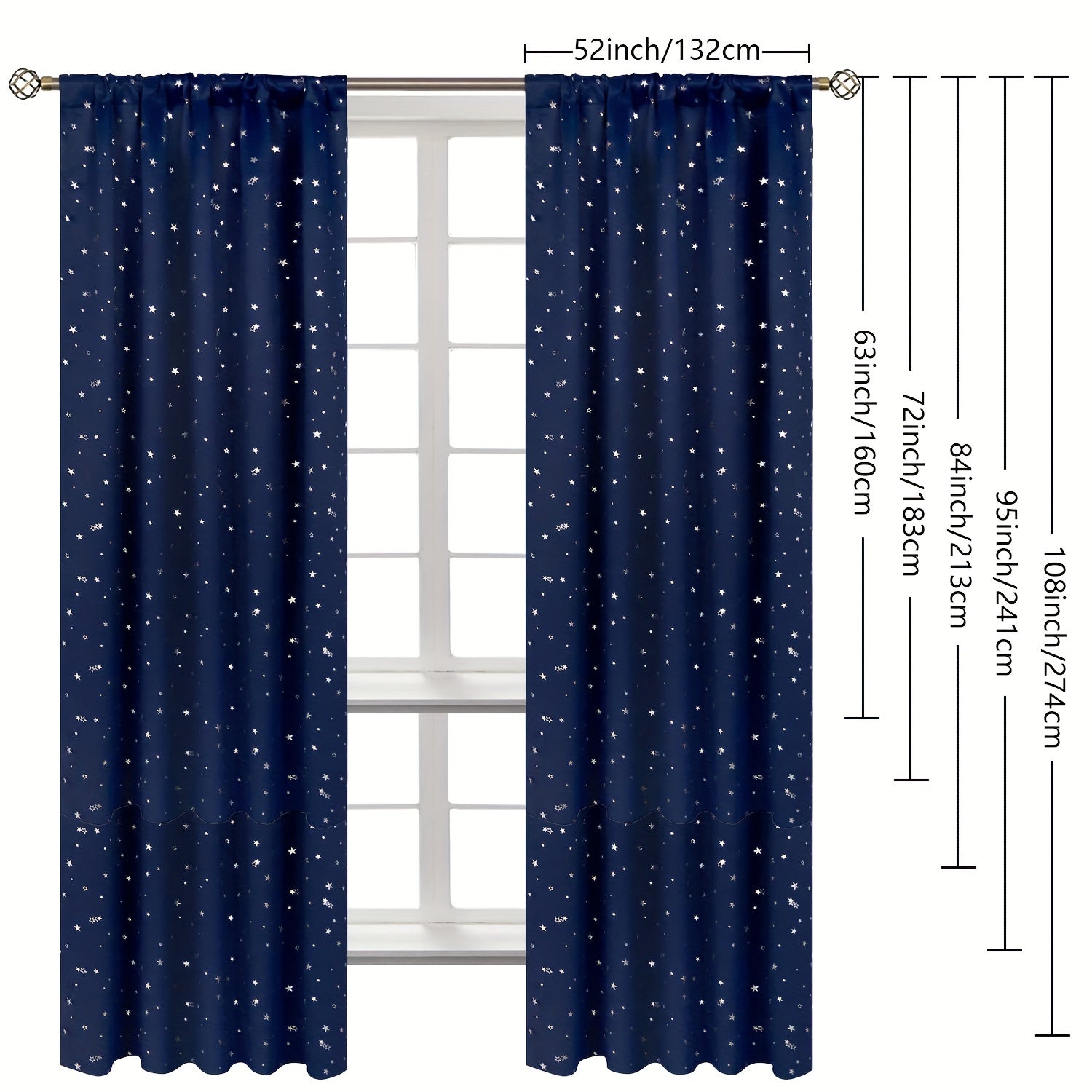 Star Printed Polyester Curtains Rod Pocket Curtain for Home Decor