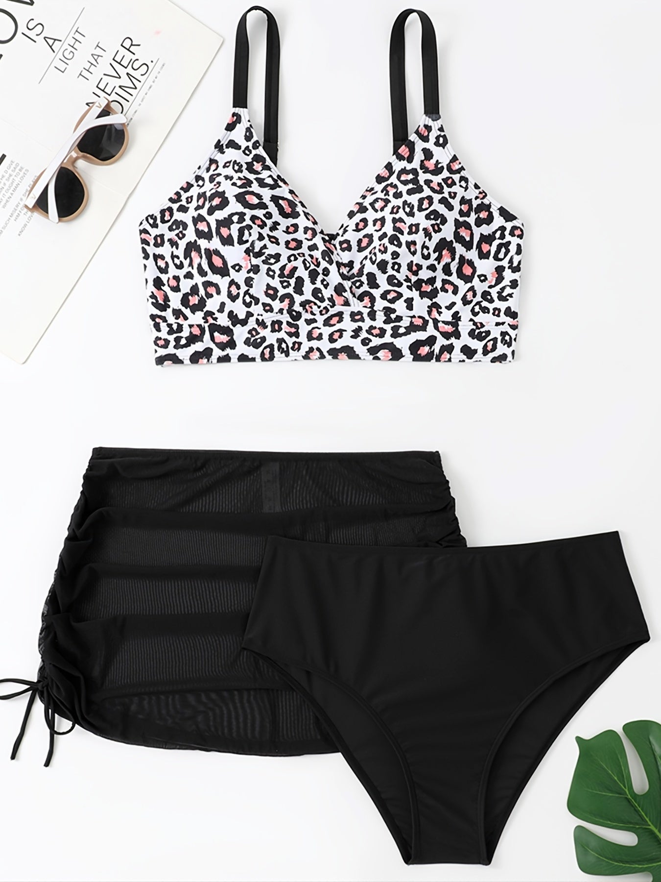 Leopard Print Cami Top & Drawstring Skirt & Panties 3pcs Set