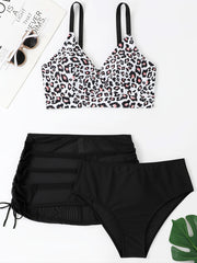 Leopard Print Cami Top & Drawstring Skirt & Panties 3pcs Set