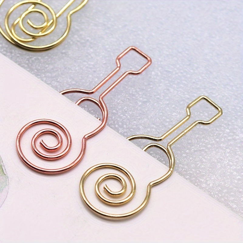 10pcs Guitar Shape Paper Clip Rose Golden Cartoon Metal Stationery Supplies
