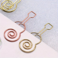 10pcs Guitar Shape Paper Clip Rose Golden Cartoon Metal Stationery Supplies