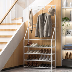 Entrance Coat Rack Foyer Shoe Rack with Storage Shelves & Hooks