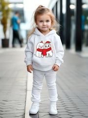 Lovely Puppy & Kitty Print Hoodies Jogger Set for Girls