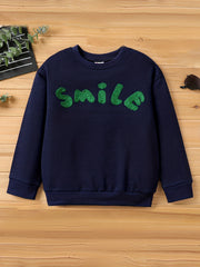 Boys Embroidered Pullover Sweatshirt Crew Neck Tops