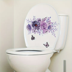 Purple Butterfly Flying Flower Leaves Wall Sticker Toilet Sticker