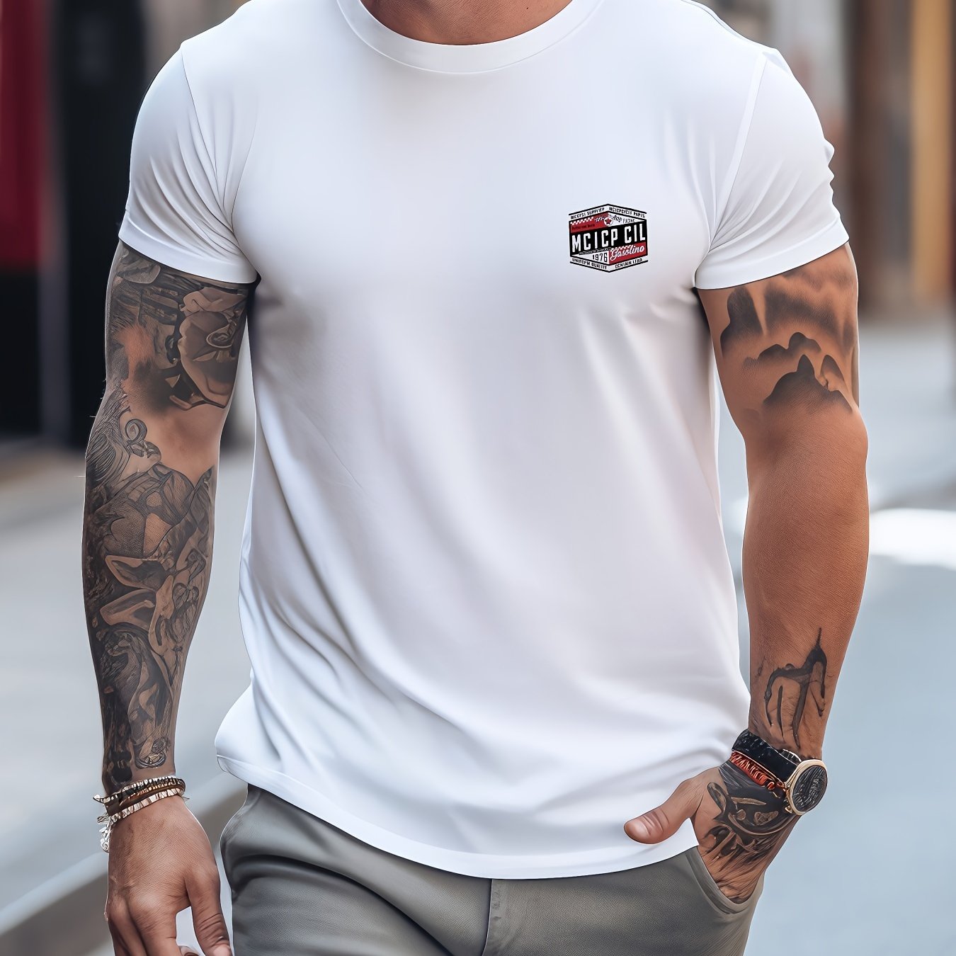 Men's Printed Sports Tee Shirt Stretch Round Neck Summer T shirt