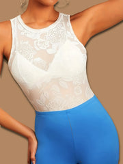 Floral Print Tank Bodysuit Slim Crew Neck Sexy Summer Women's Clothing