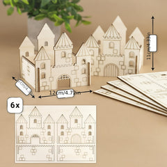 6pcs Wooden Castle Craft Kit DIY Unfinished Wooden Castle House Building