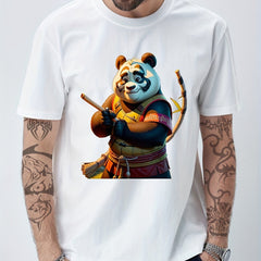 Cotton Anime Panda Print Men's Graphic Crew Neck T-shirt
