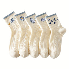 5 Pairs Cartoon & Argyle Textured Women's Stockings