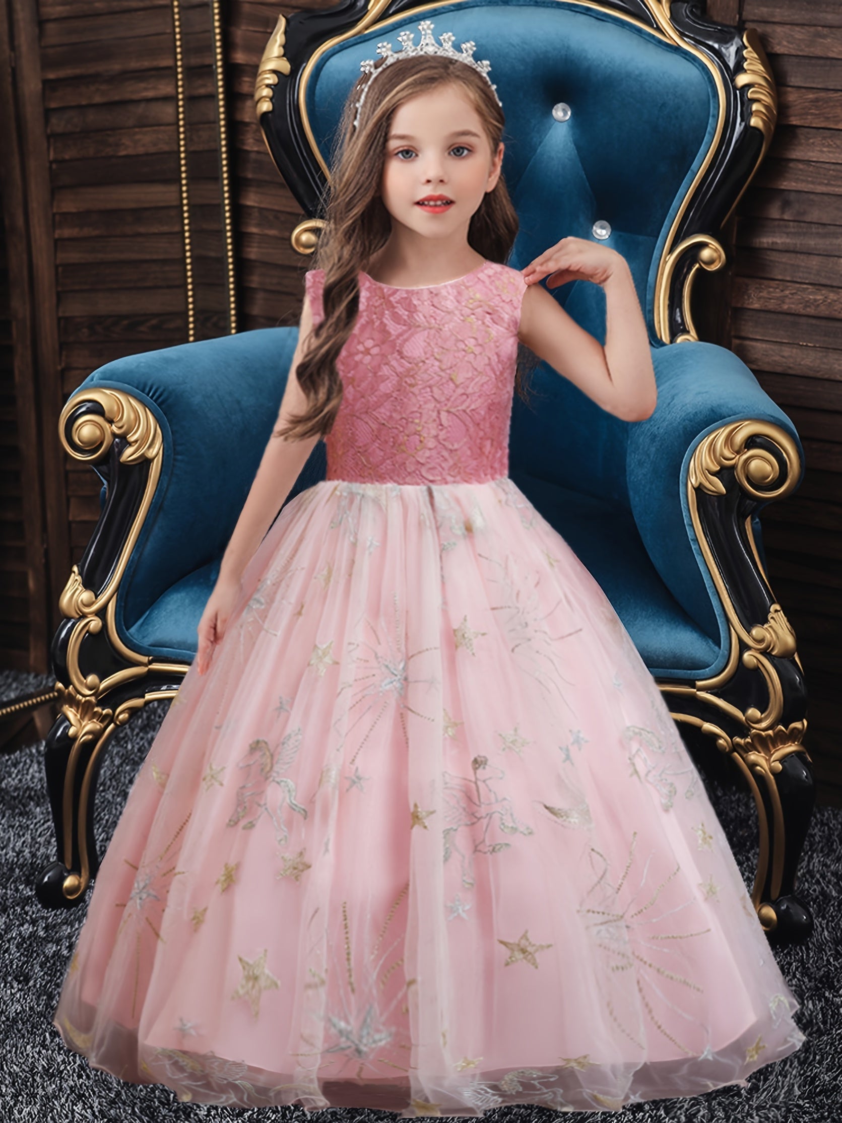 Girls Princess Dress Lace Tulle Dress Wedding Flower Girls Performance