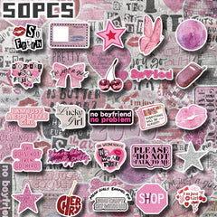 Set of 50 Pink Y2K Girl Themed Stickers - Perfect for Unique Decorations